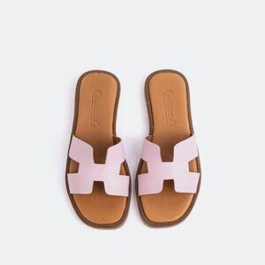 Authentic Lilac Leather Slides